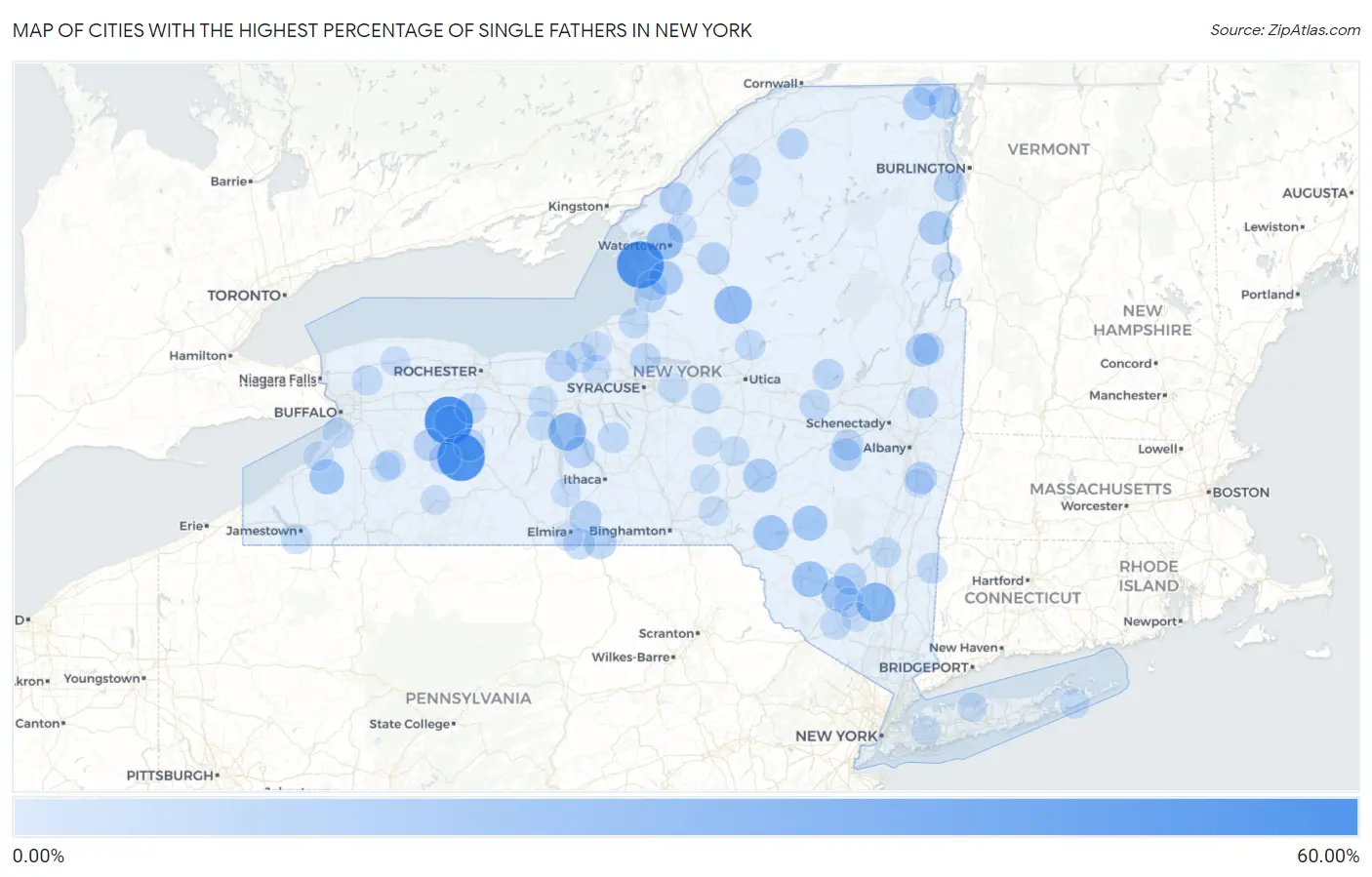 Cities with the Highest Percentage of Single Fathers in New York Map