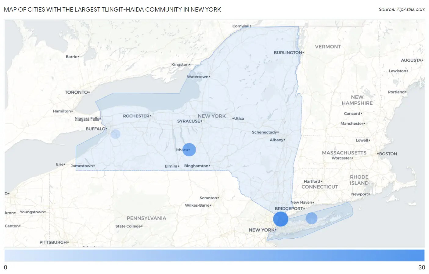 Cities with the Largest Tlingit-Haida Community in New York Map