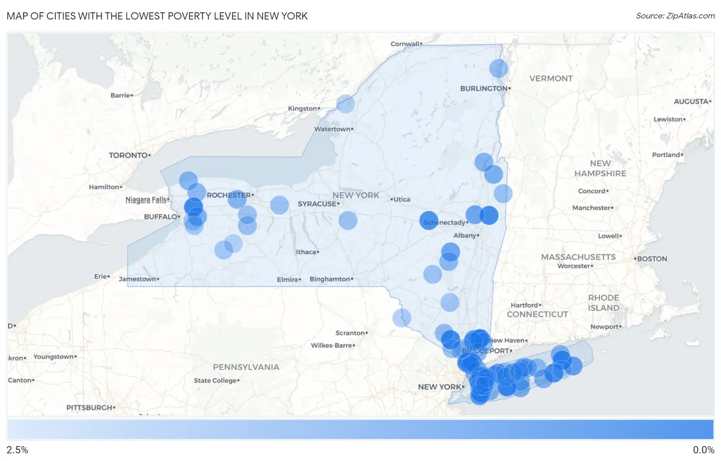 Cities with the Lowest Poverty Level in New York Map