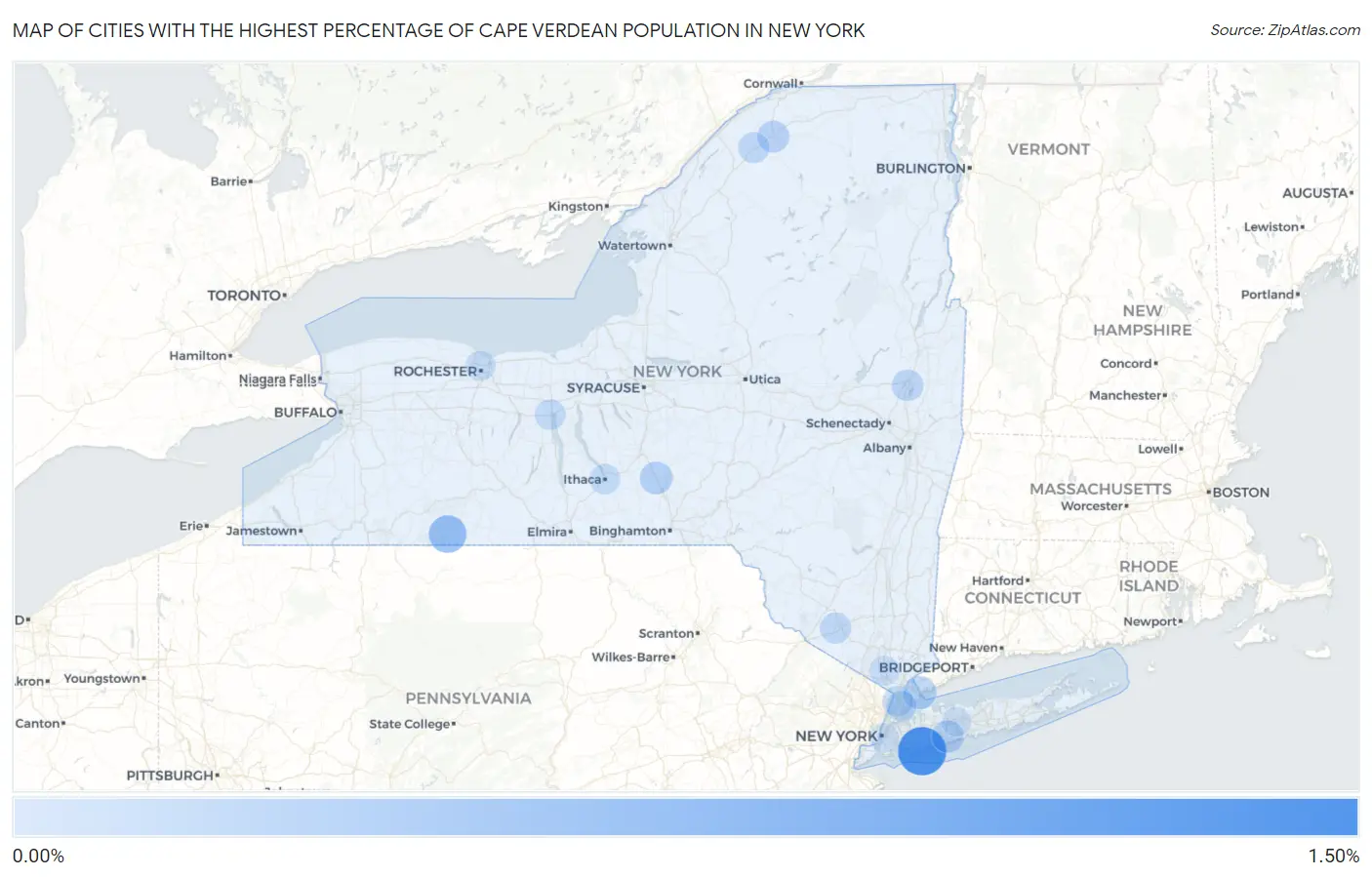 Cities with the Highest Percentage of Cape Verdean Population in New York Map
