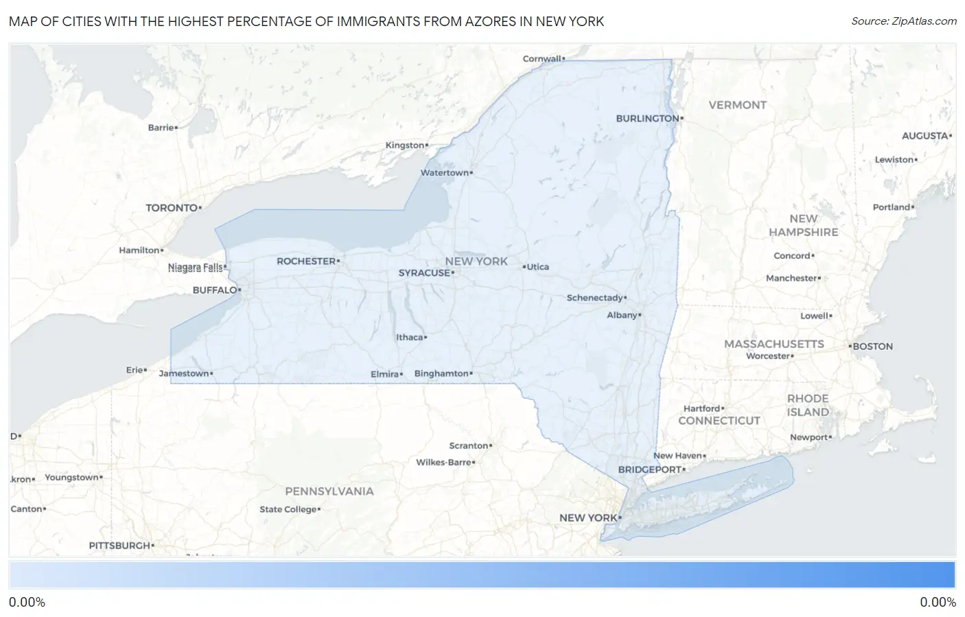 Cities with the Highest Percentage of Immigrants from Azores in New York Map