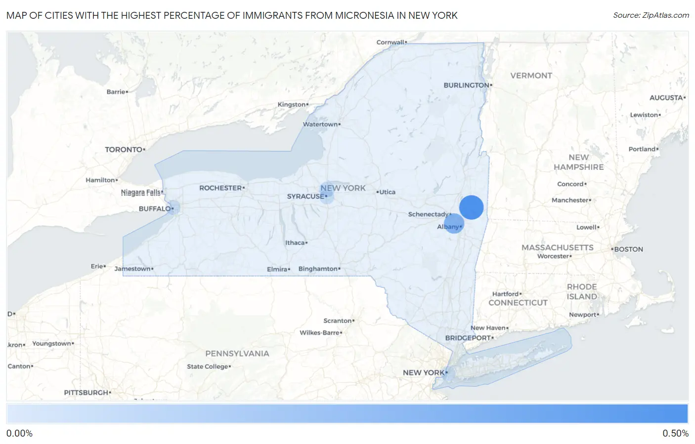 Cities with the Highest Percentage of Immigrants from Micronesia in New York Map