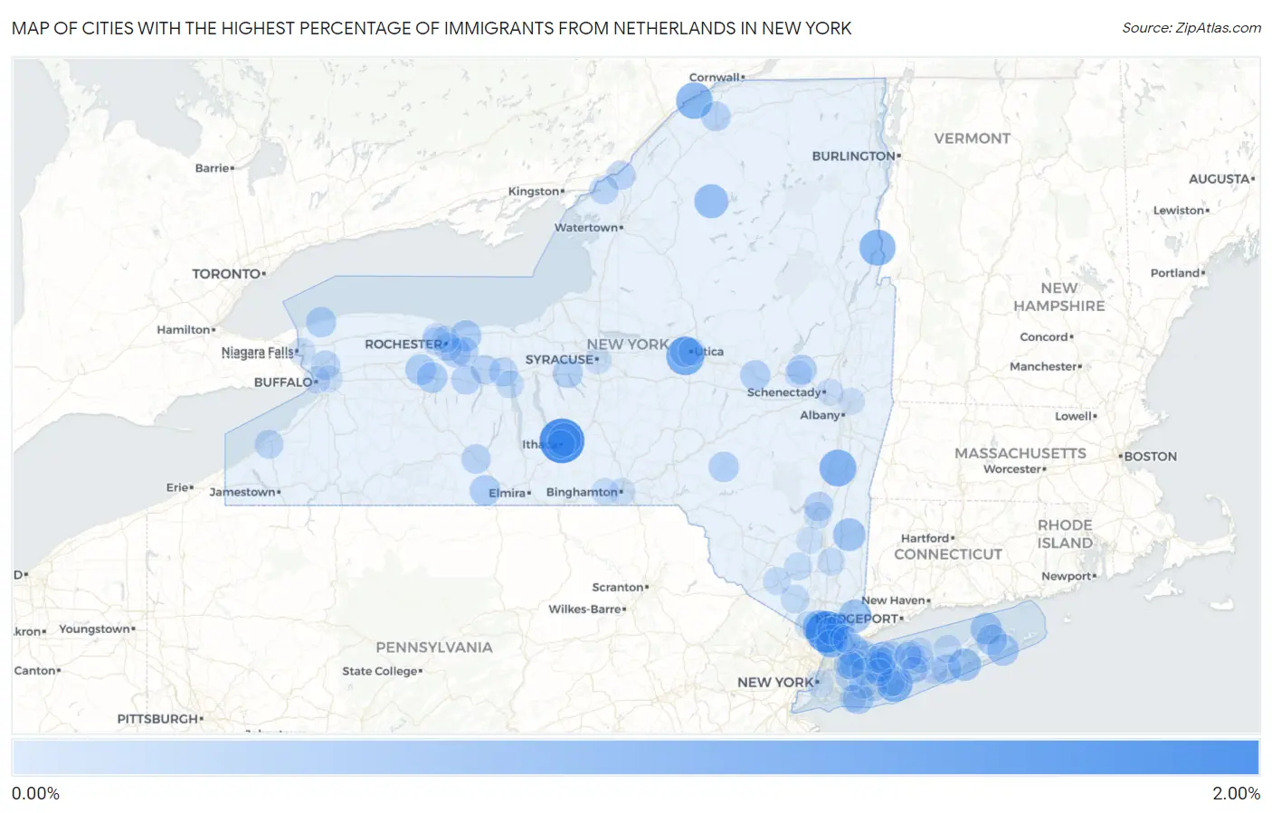 Cities with the Highest Percentage of Immigrants from Netherlands in New York Map