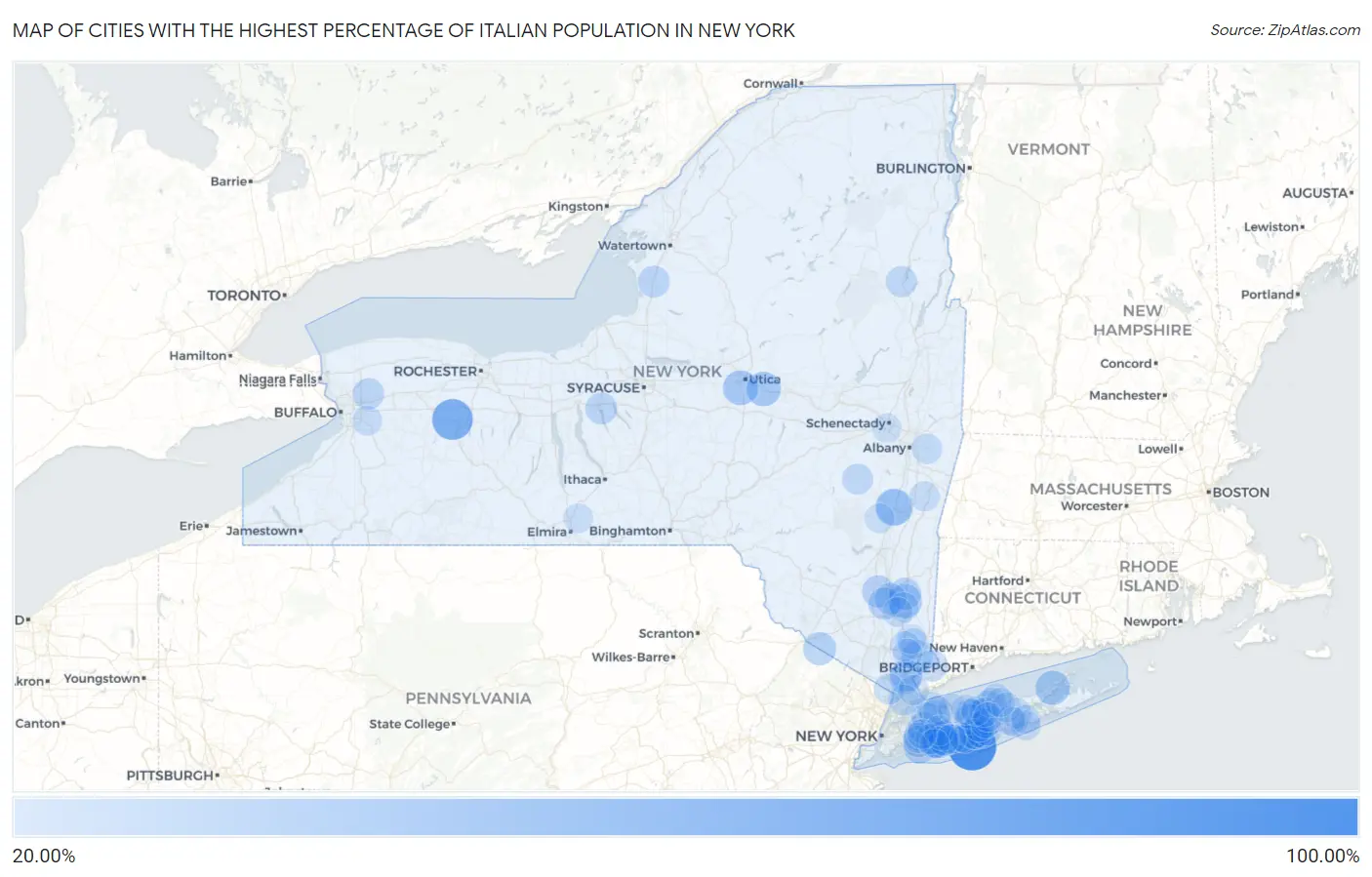Cities with the Highest Percentage of Italian Population in New York Map