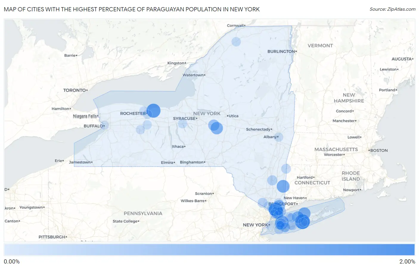 Cities with the Highest Percentage of Paraguayan Population in New York Map