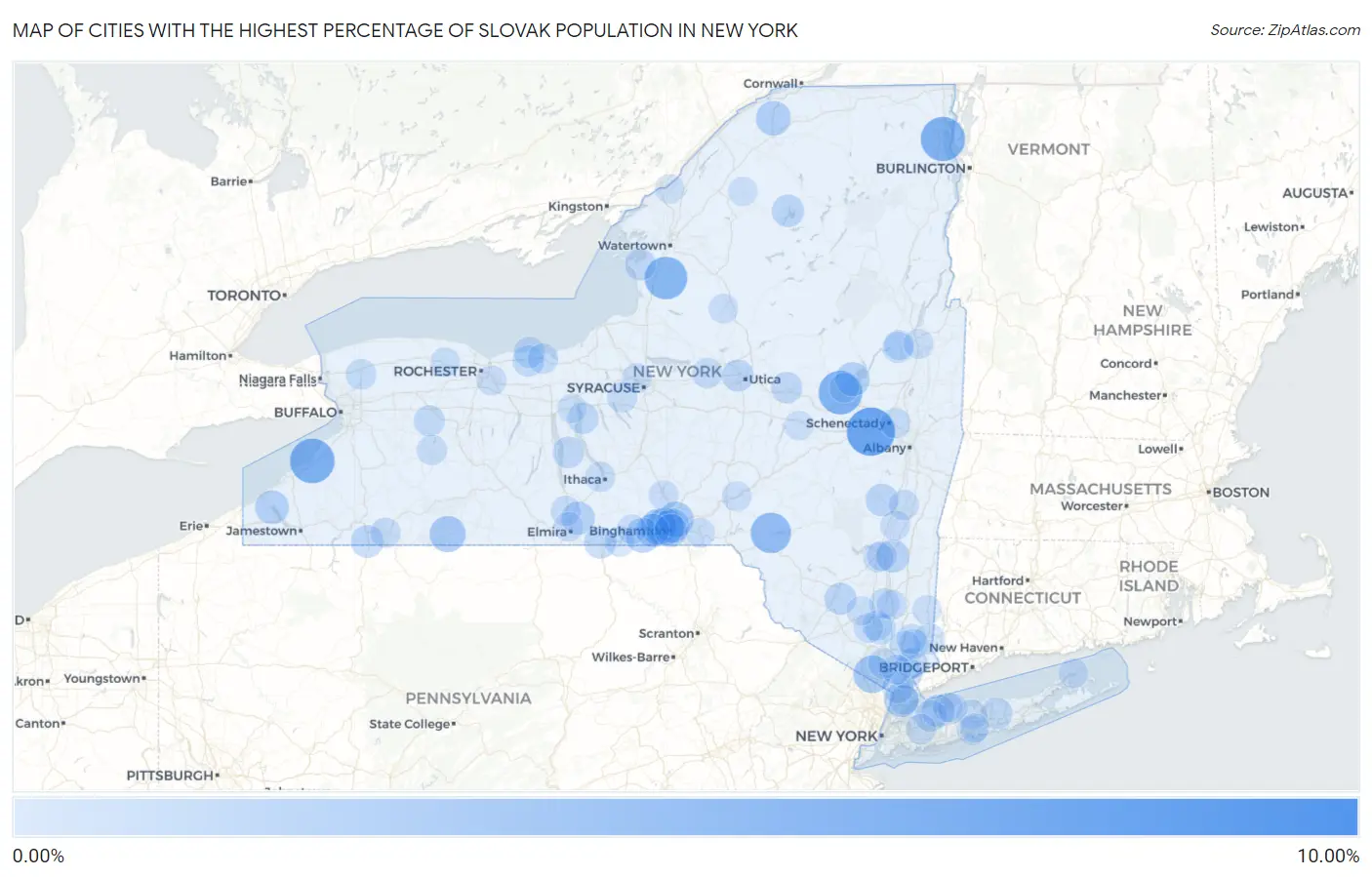 Cities with the Highest Percentage of Slovak Population in New York Map