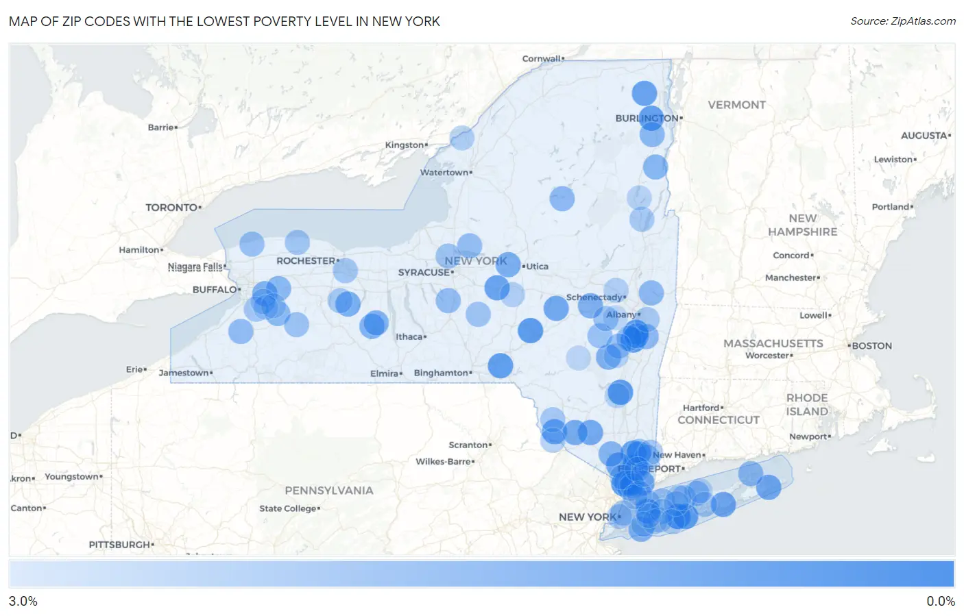 Zip Codes with the Lowest Poverty Level in New York Map