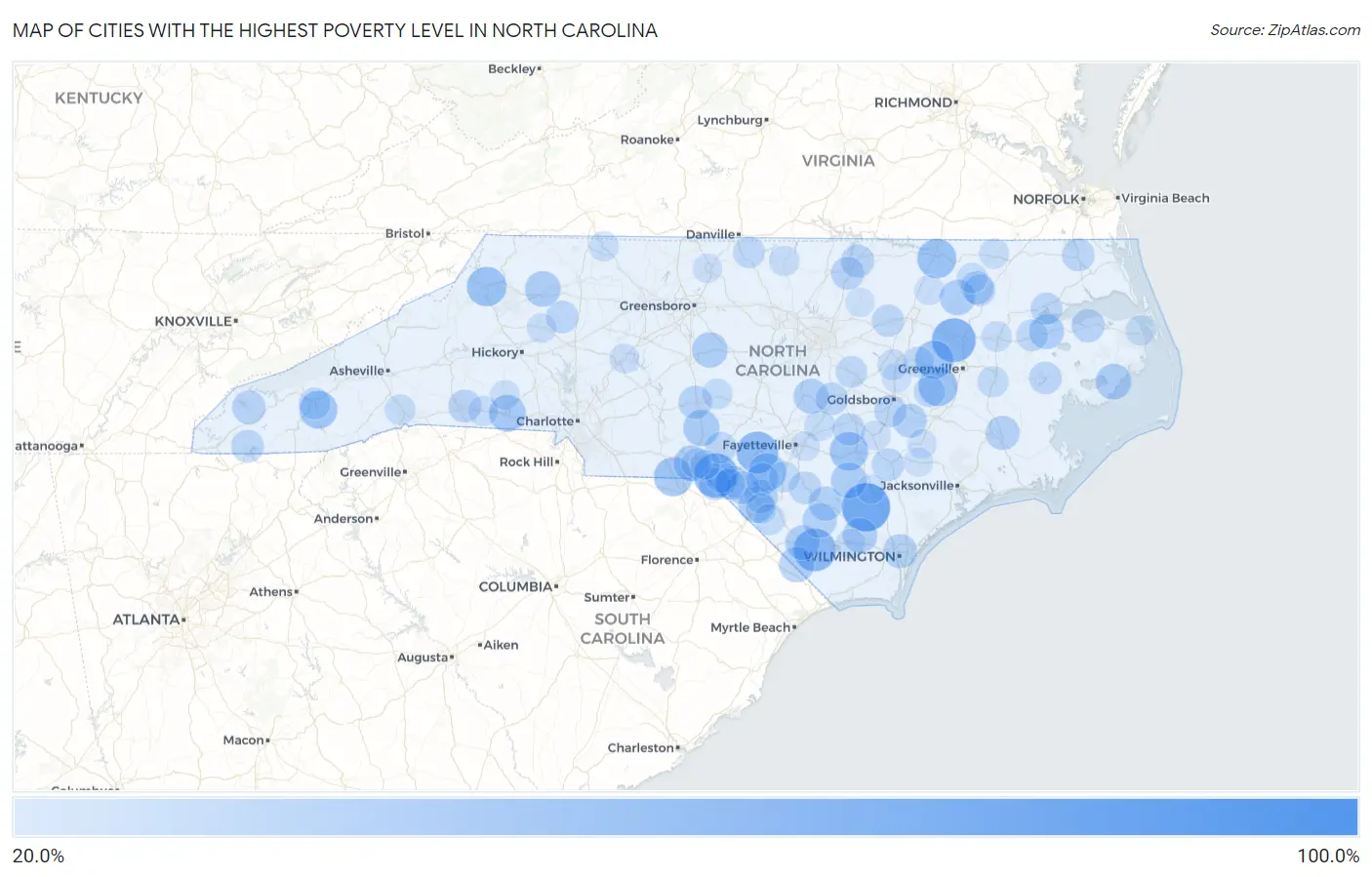 Cities with the Highest Poverty Level in North Carolina Map