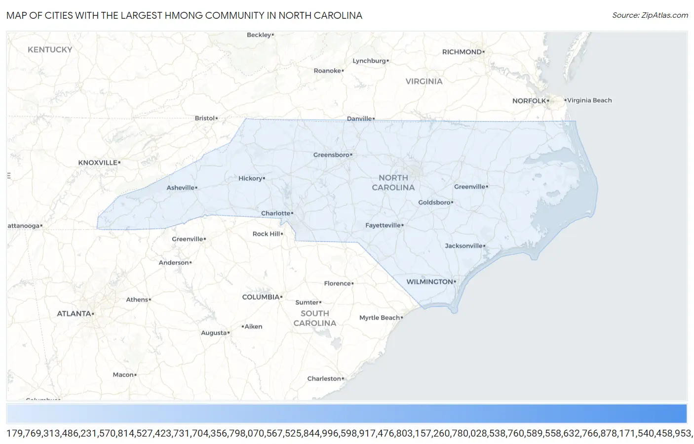 Cities with the Largest Hmong Community in North Carolina Map