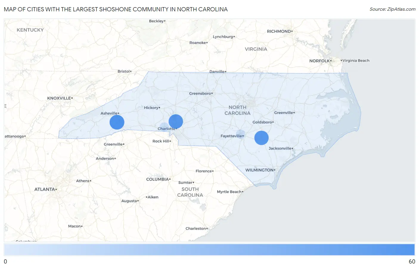 Cities with the Largest Shoshone Community in North Carolina Map
