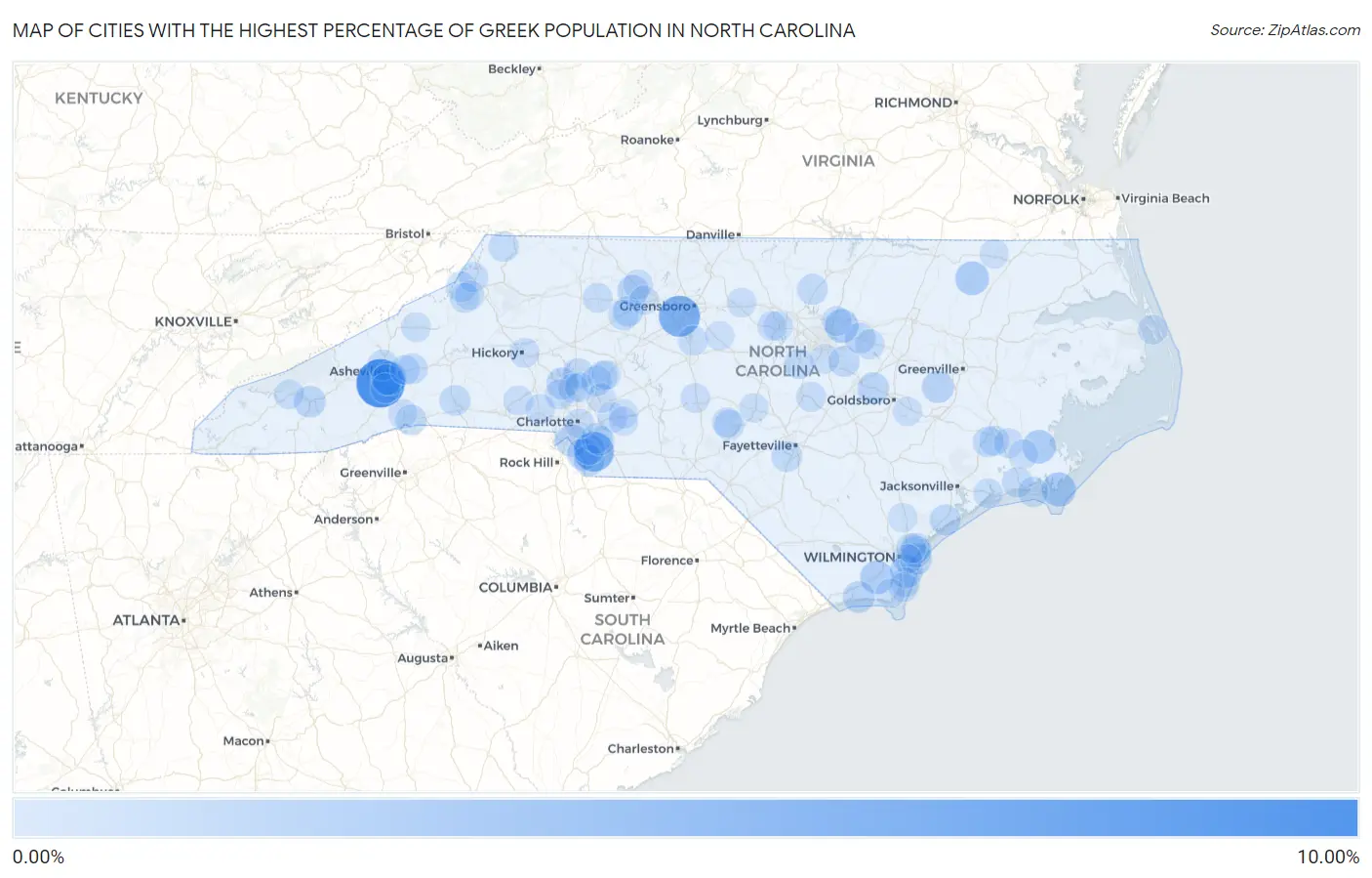 Cities with the Highest Percentage of Greek Population in North Carolina Map