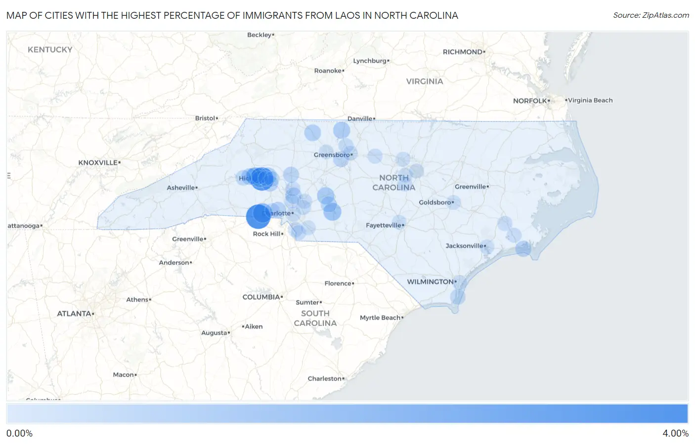 Cities with the Highest Percentage of Immigrants from Laos in North Carolina Map