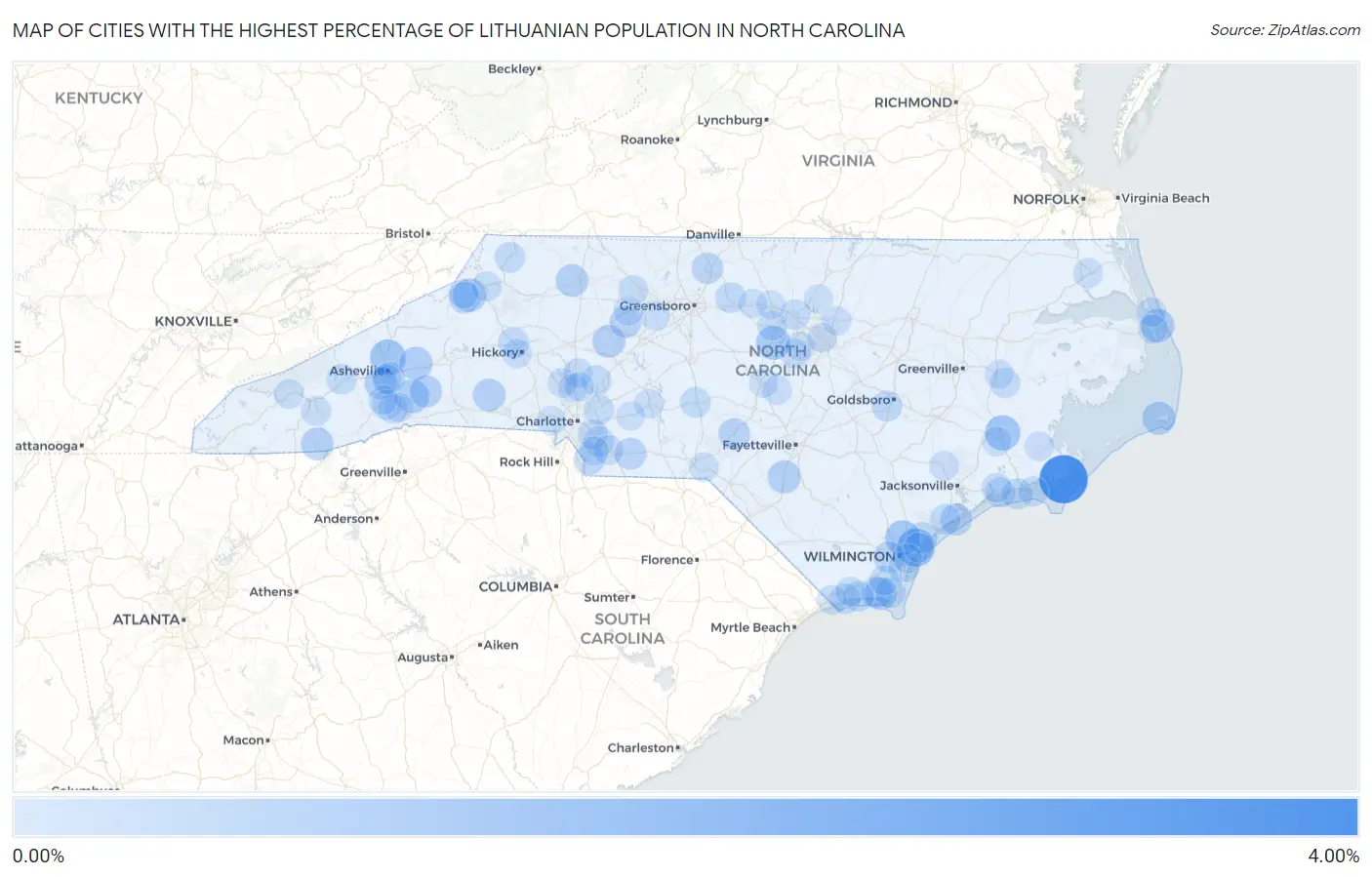 Cities with the Highest Percentage of Lithuanian Population in North Carolina Map