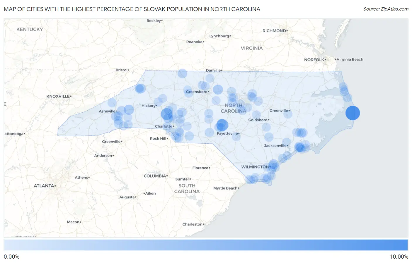 Cities with the Highest Percentage of Slovak Population in North Carolina Map