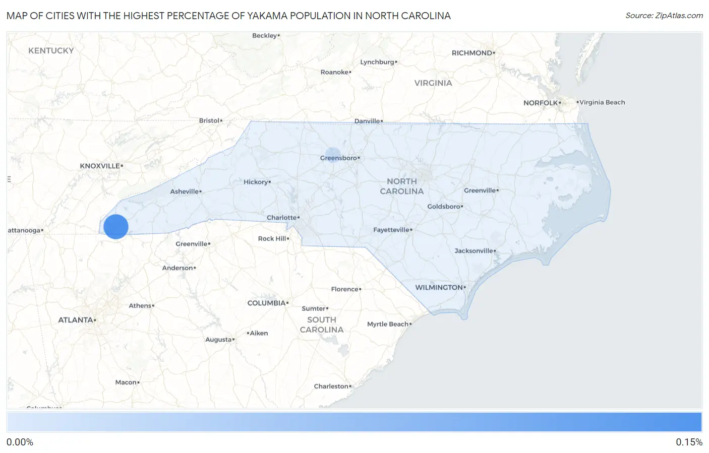 Cities with the Highest Percentage of Yakama Population in North Carolina Map