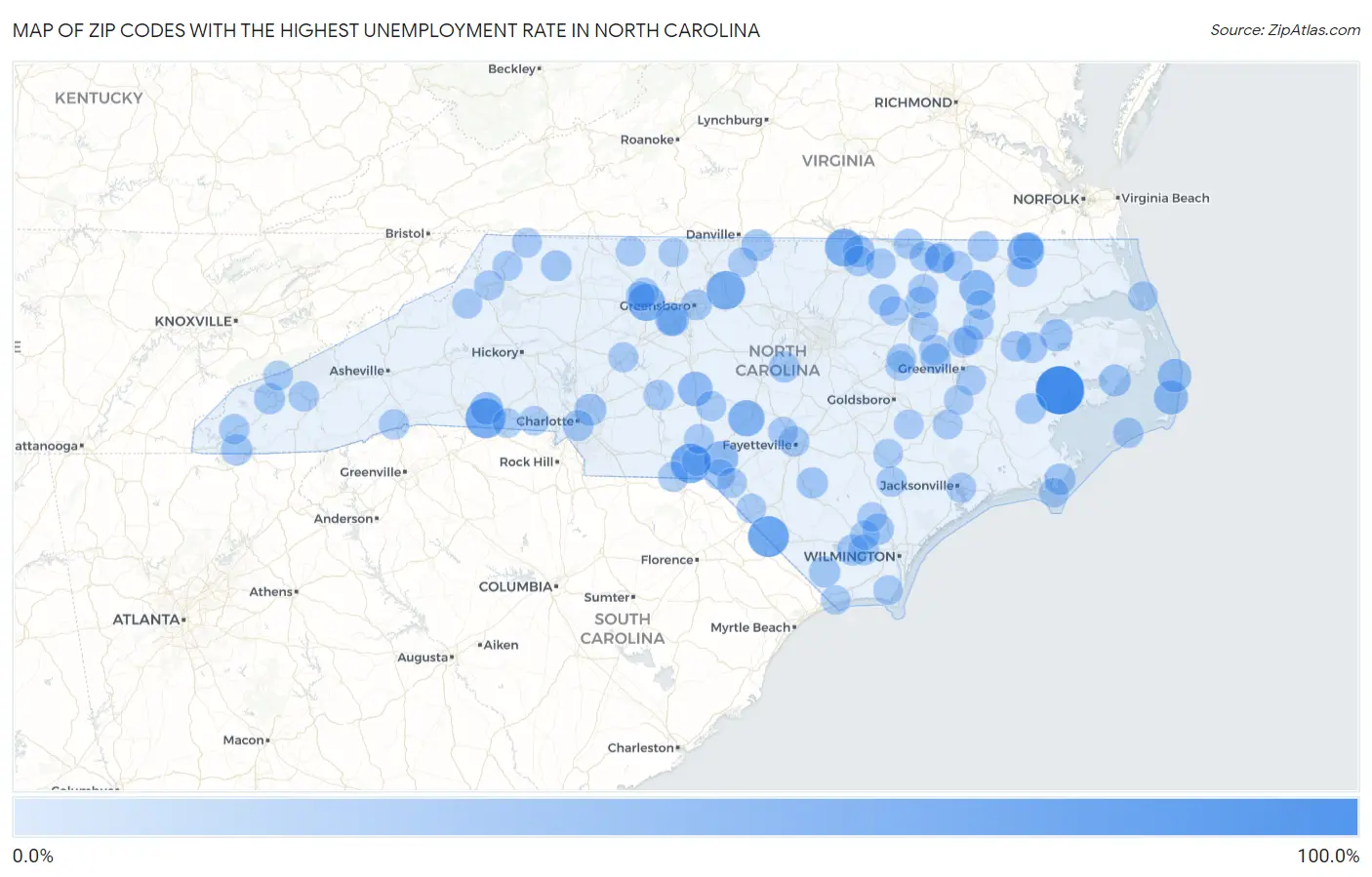 Zip Codes with the Highest Unemployment Rate in North Carolina Map