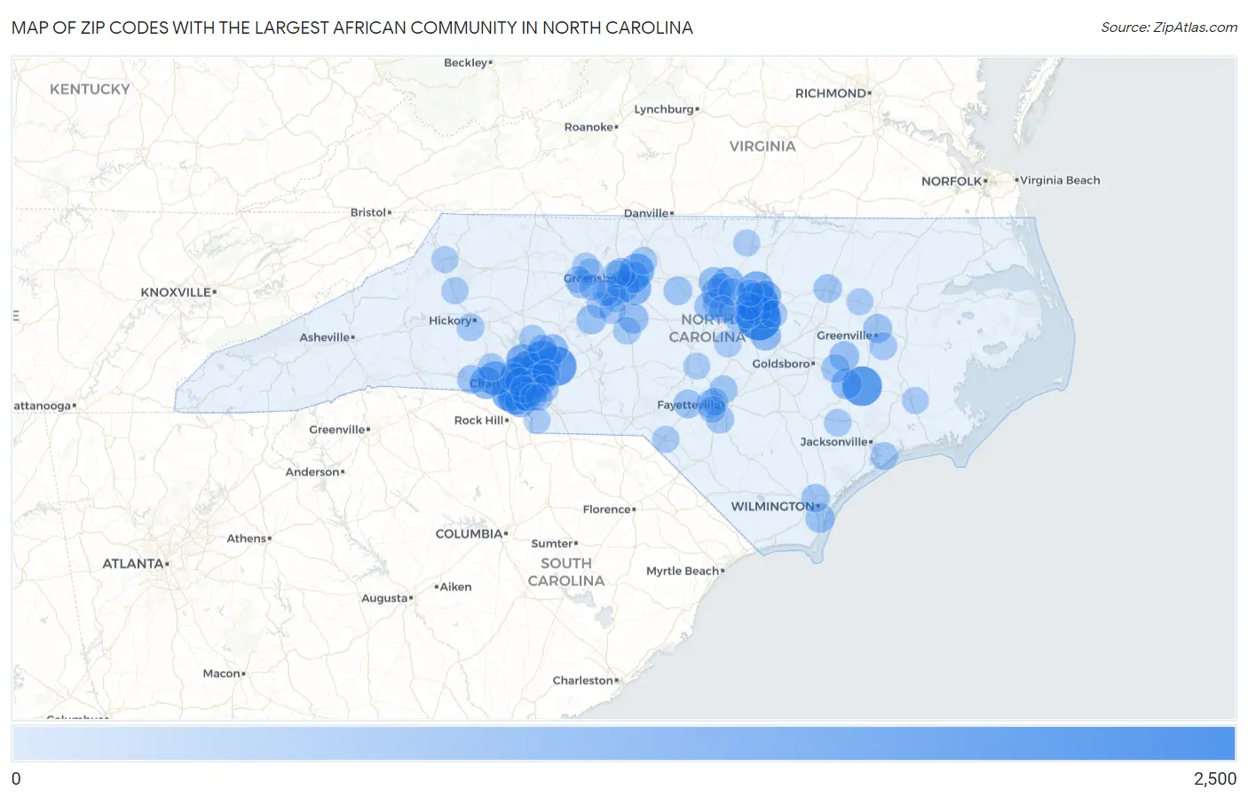 Zip Codes with the Largest African Community in North Carolina Map
