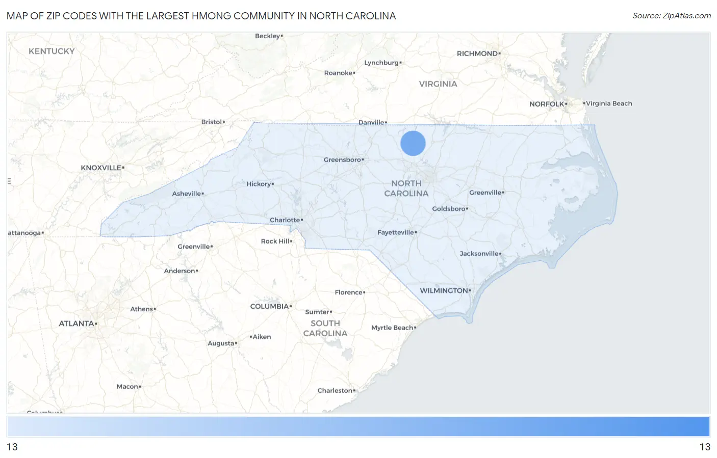 Zip Codes with the Largest Hmong Community in North Carolina Map