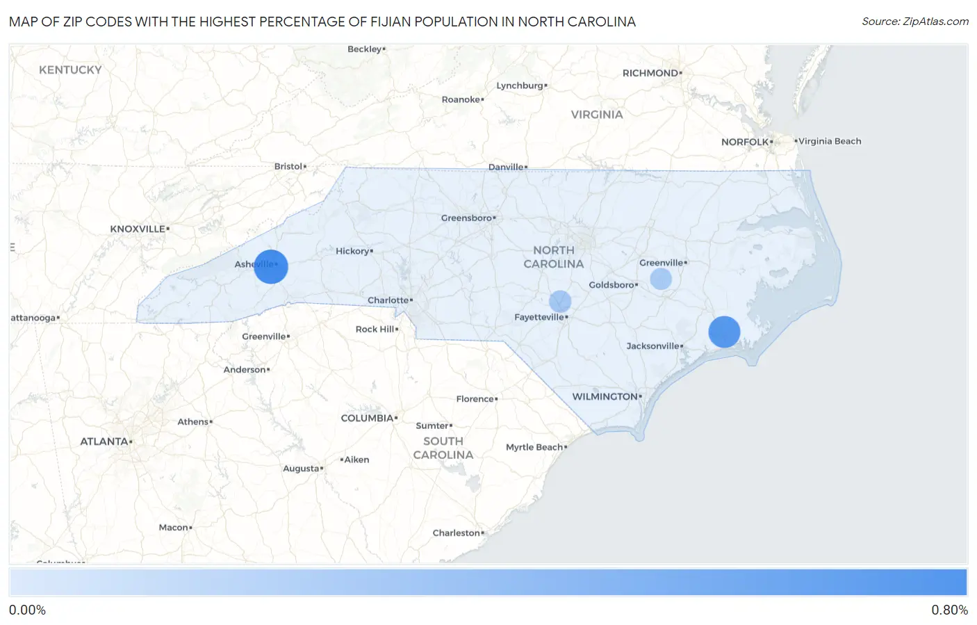 Zip Codes with the Highest Percentage of Fijian Population in North Carolina Map