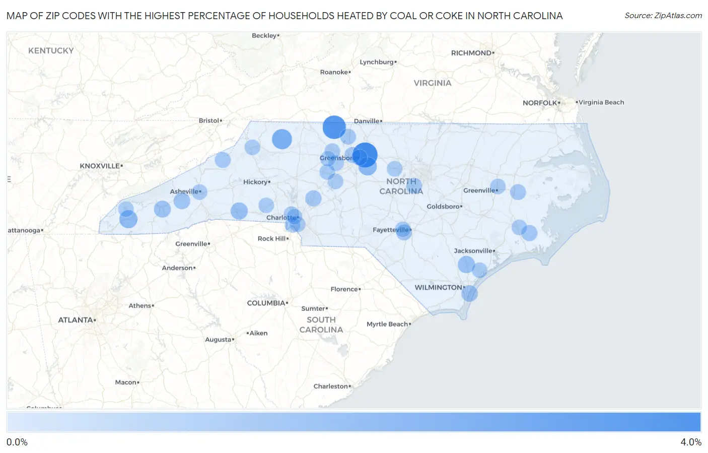 Zip Codes with the Highest Percentage of Households Heated by Coal or Coke in North Carolina Map