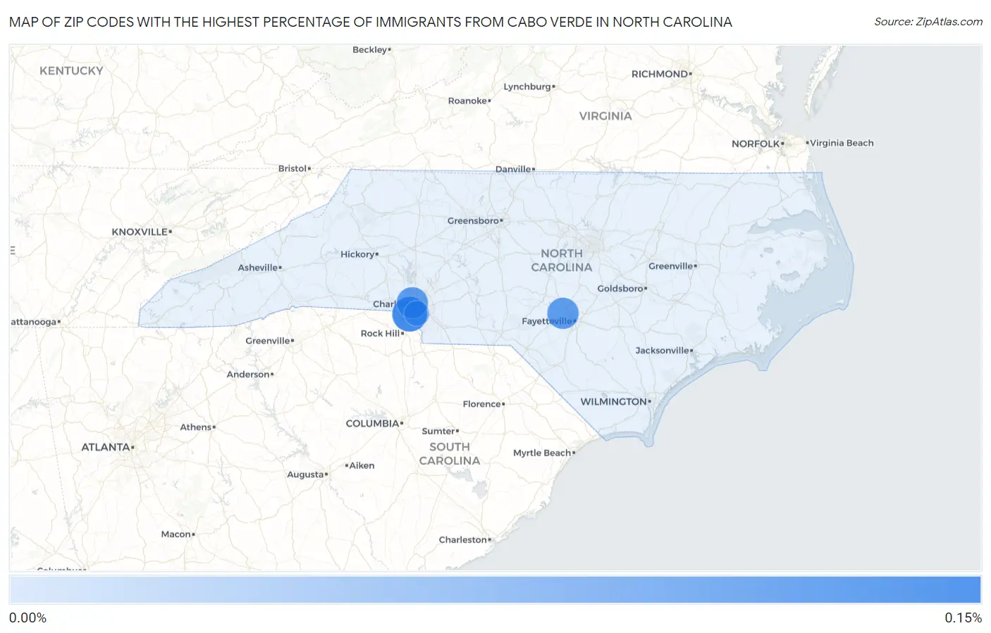 Zip Codes with the Highest Percentage of Immigrants from Cabo Verde in North Carolina Map