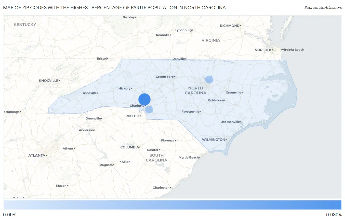 Zip Codes with the Highest Percentage of Paiute Population in North Carolina Map