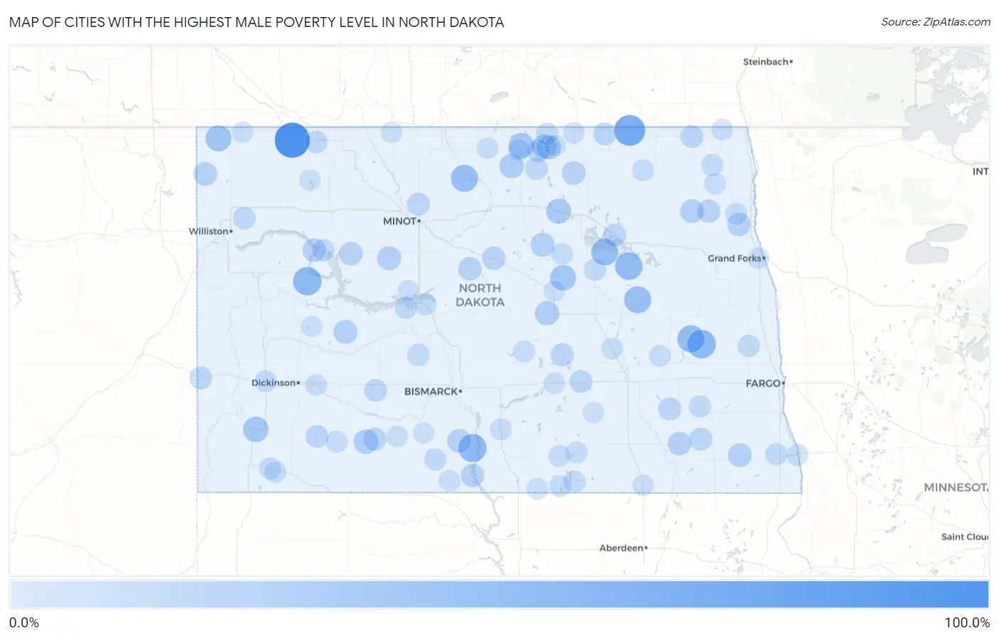 Cities with the Highest Male Poverty Level in North Dakota Map
