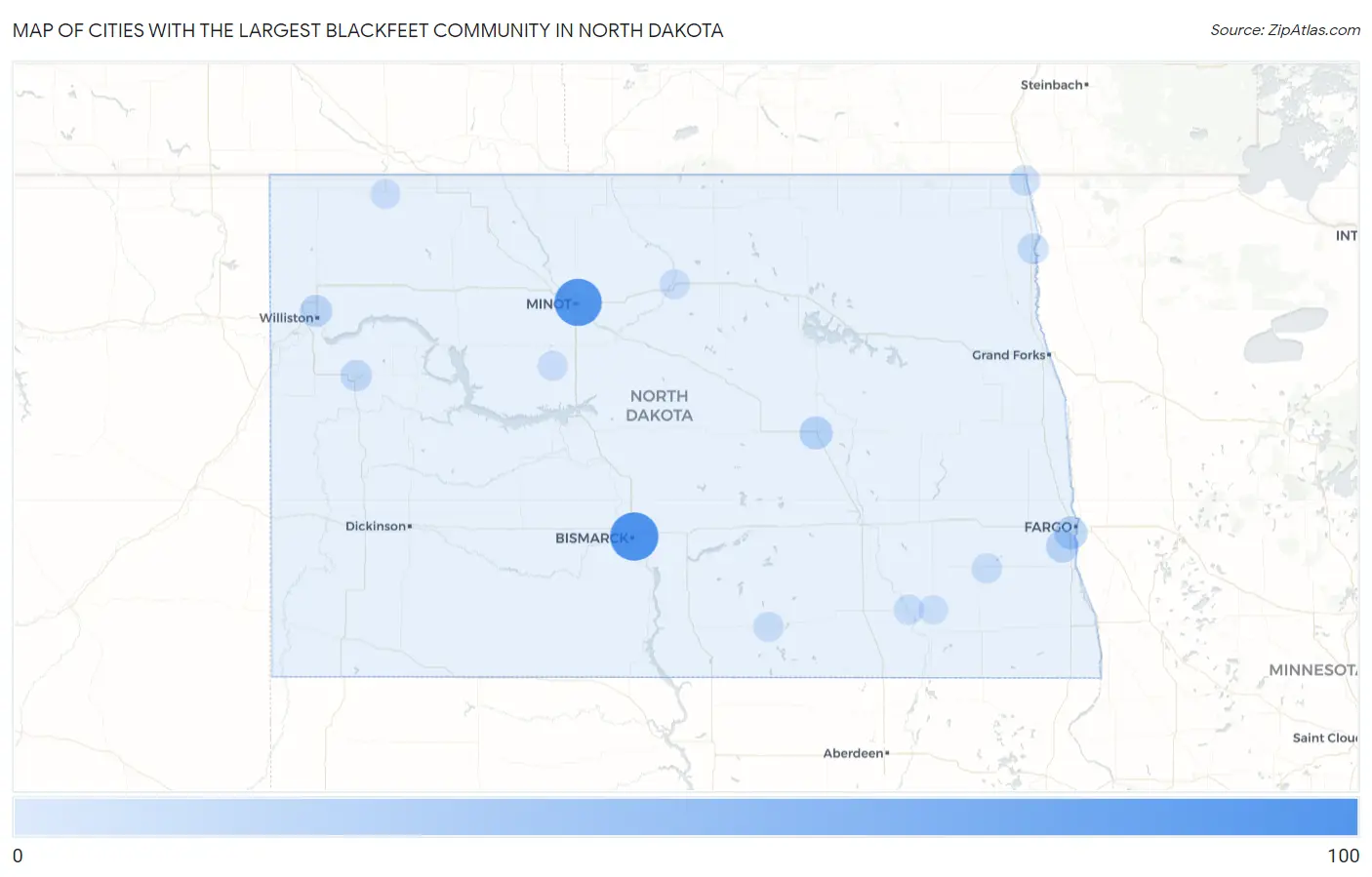 Cities with the Largest Blackfeet Community in North Dakota Map