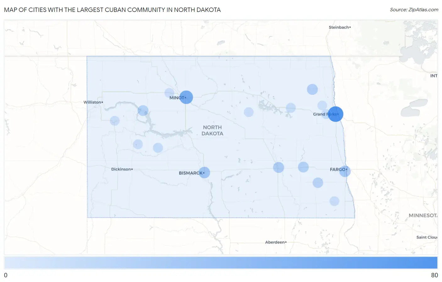 Cities with the Largest Cuban Community in North Dakota Map