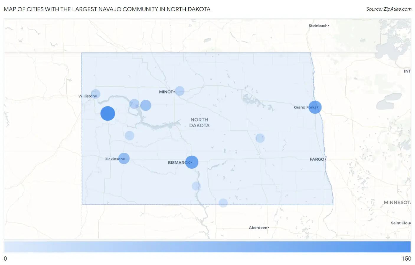 Cities with the Largest Navajo Community in North Dakota Map