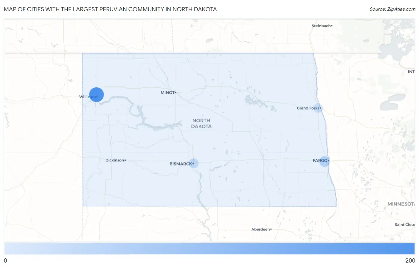 Cities with the Largest Peruvian Community in North Dakota Map