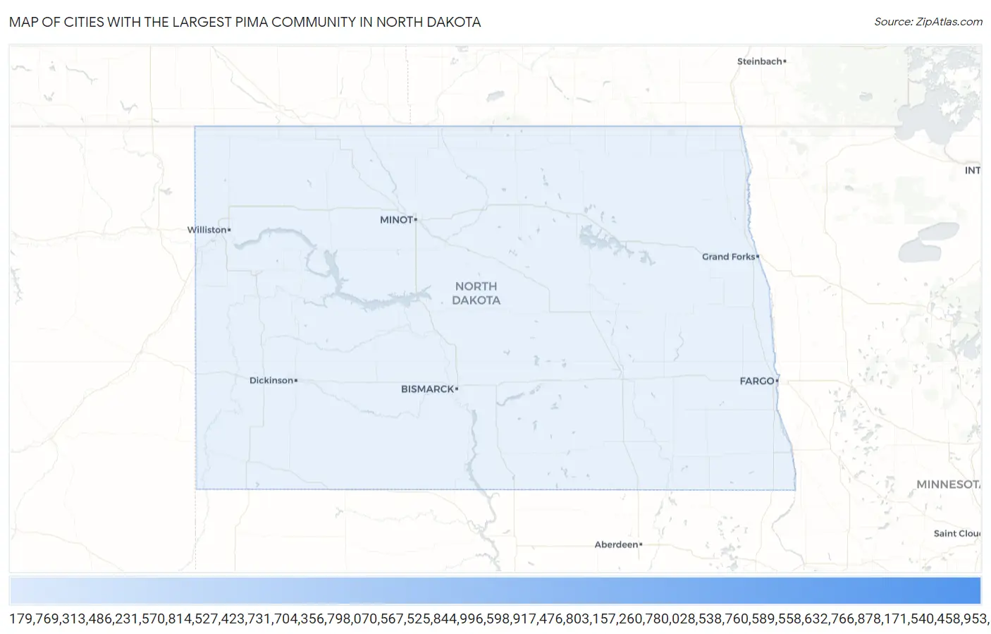 Cities with the Largest Pima Community in North Dakota Map