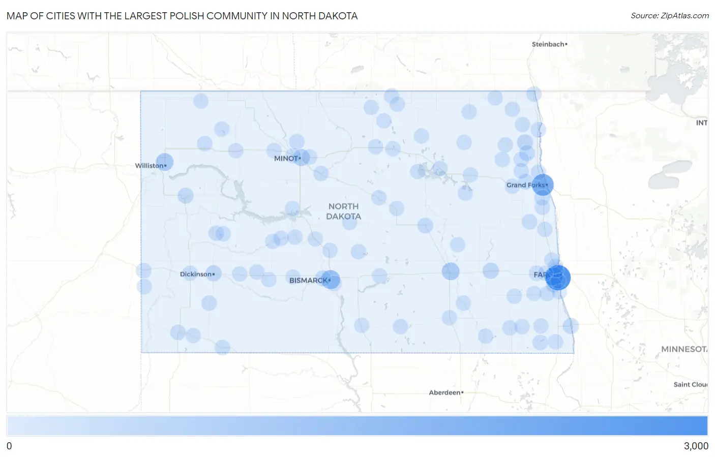 Cities with the Largest Polish Community in North Dakota Map