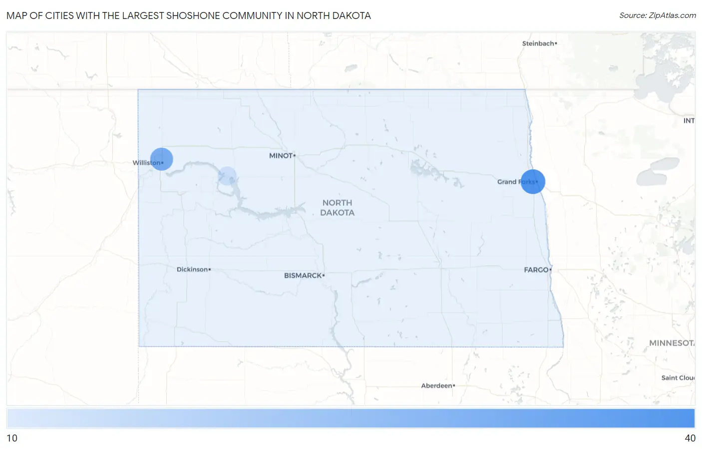 Cities with the Largest Shoshone Community in North Dakota Map