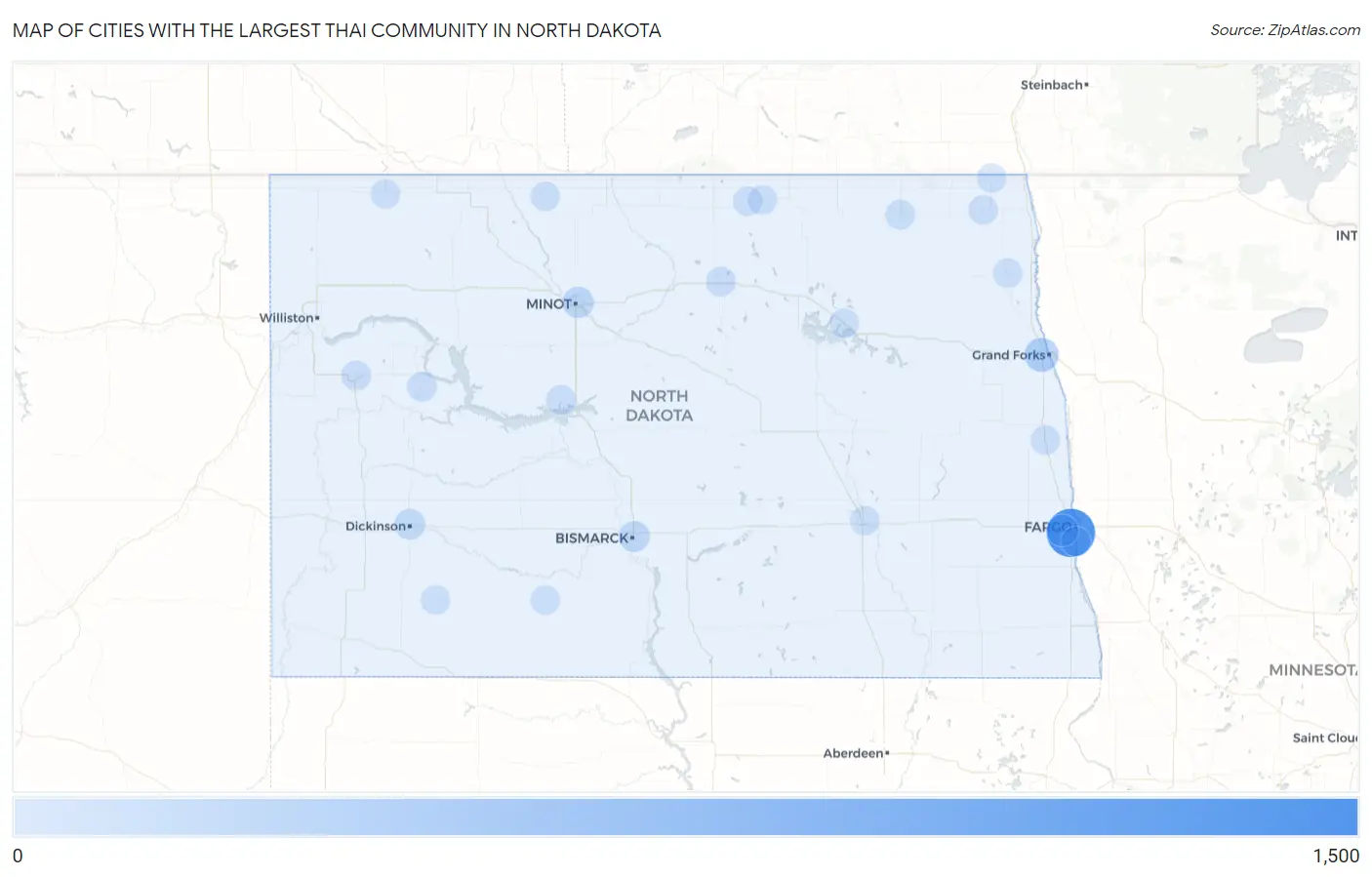 Cities with the Largest Thai Community in North Dakota Map
