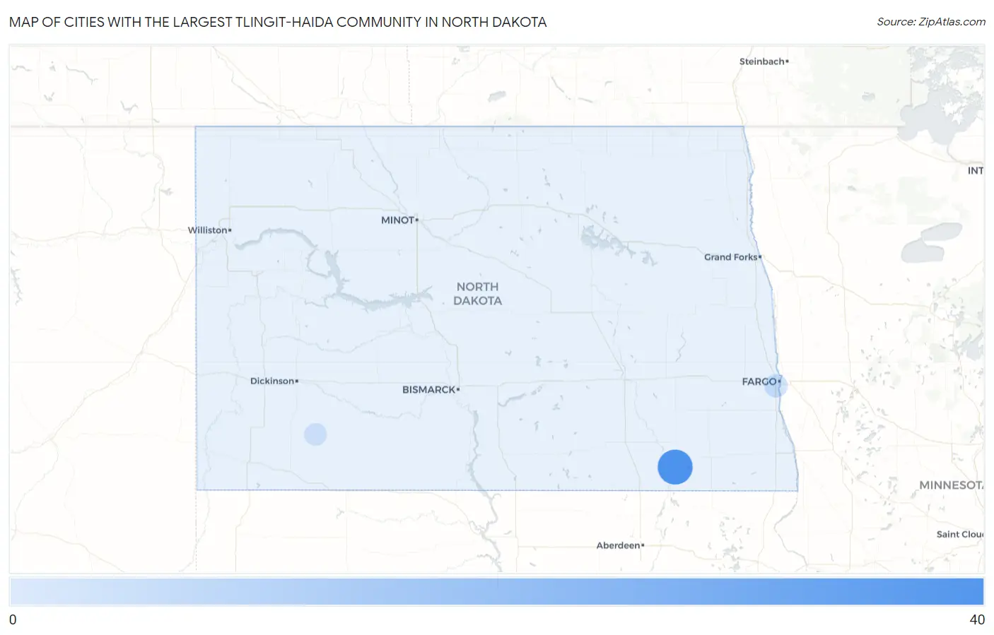 Cities with the Largest Tlingit-Haida Community in North Dakota Map