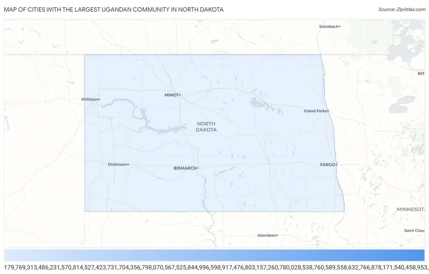 Cities with the Largest Ugandan Community in North Dakota Map