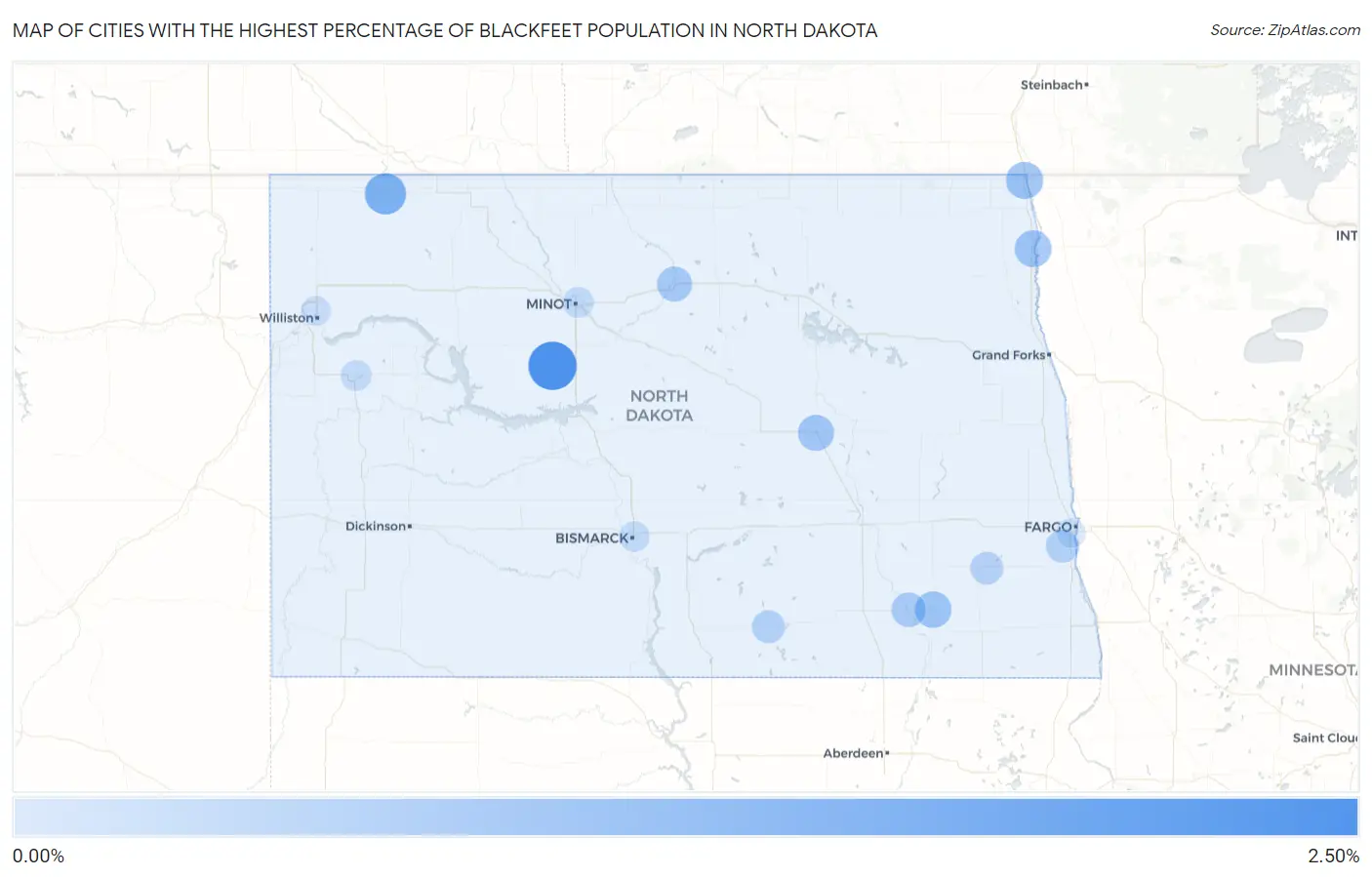 Cities with the Highest Percentage of Blackfeet Population in North Dakota Map