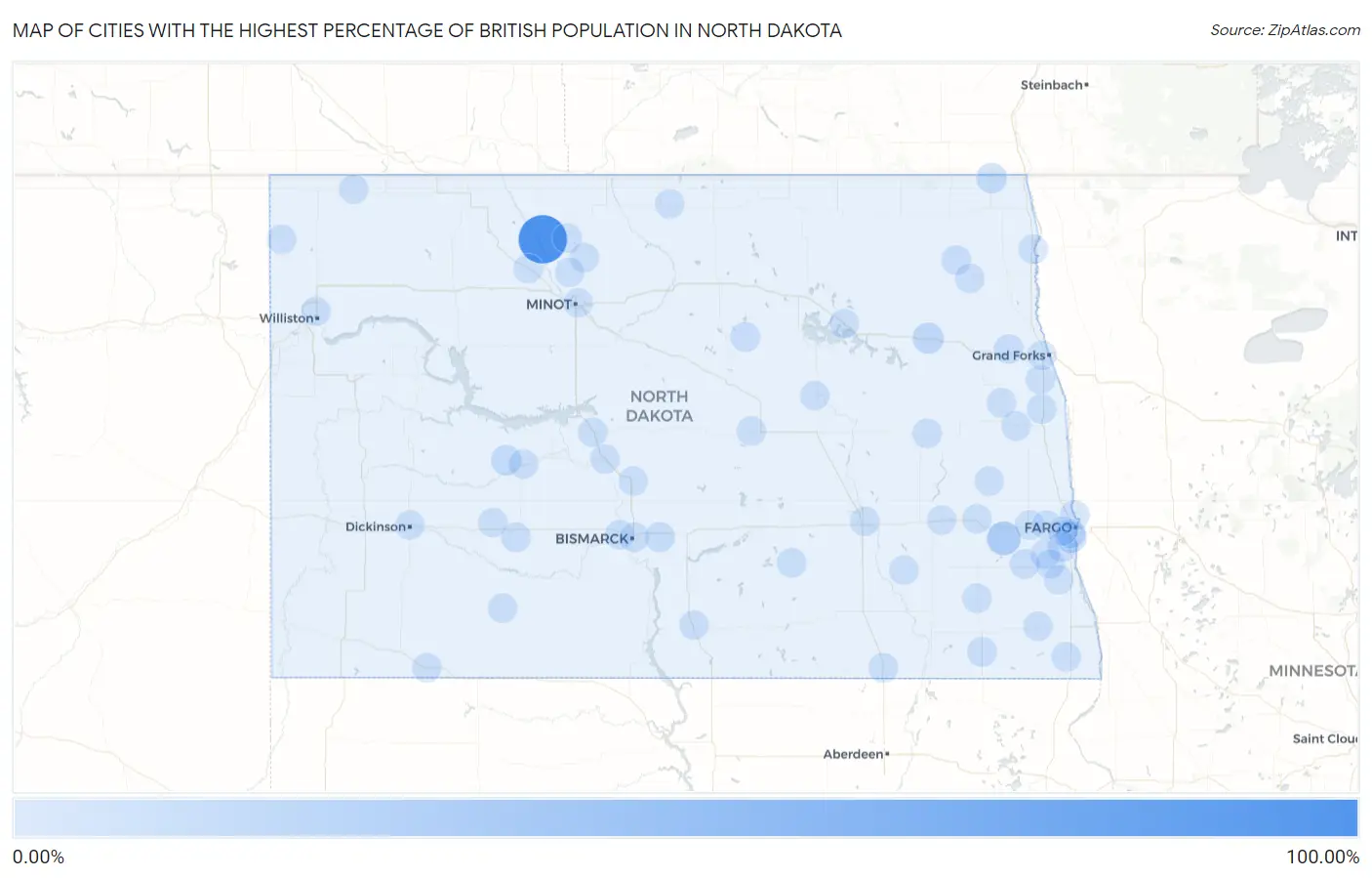 Cities with the Highest Percentage of British Population in North Dakota Map