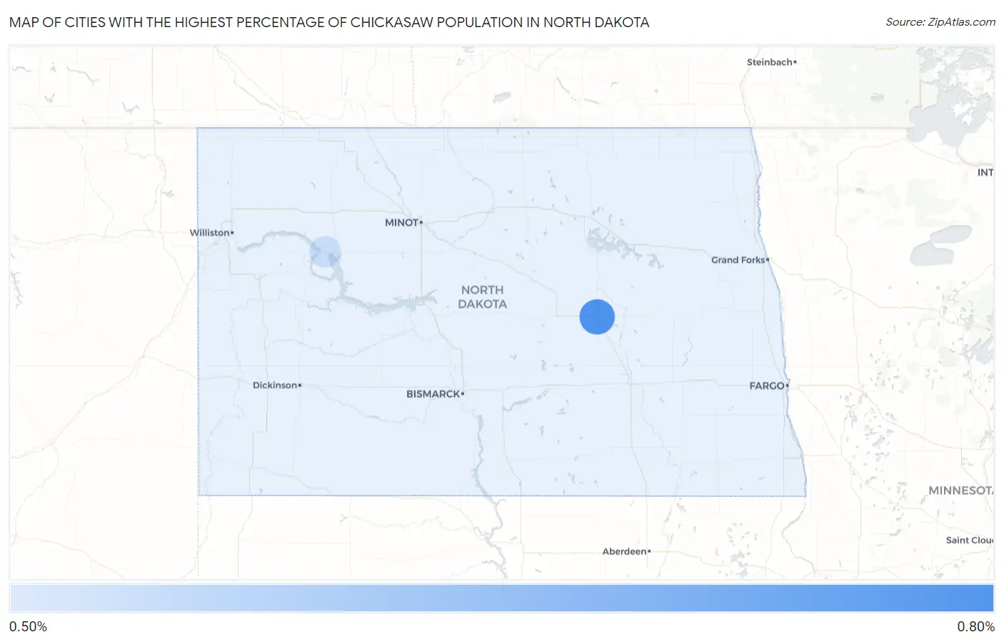 Cities with the Highest Percentage of Chickasaw Population in North Dakota Map