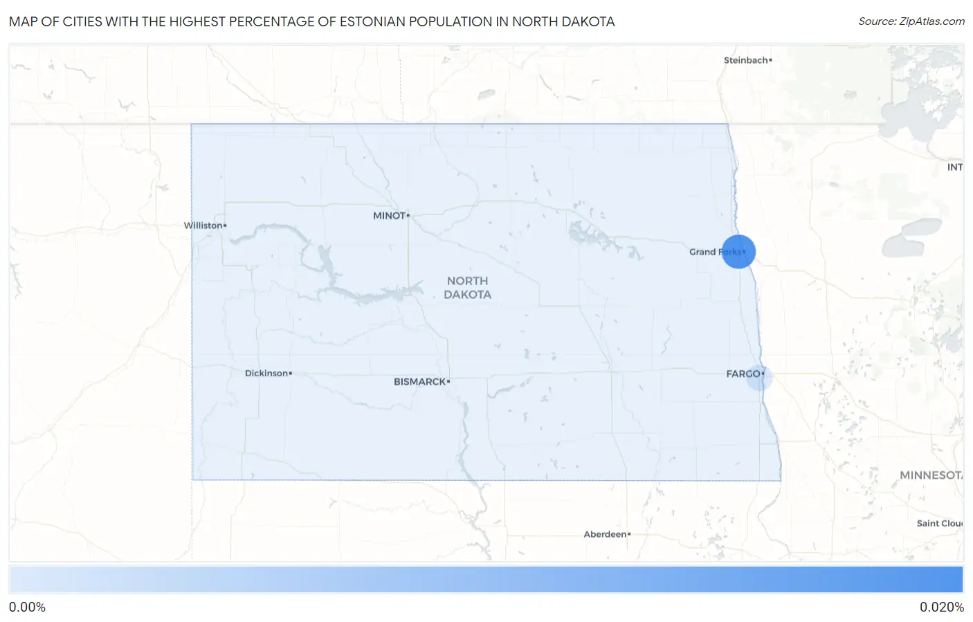 Cities with the Highest Percentage of Estonian Population in North Dakota Map