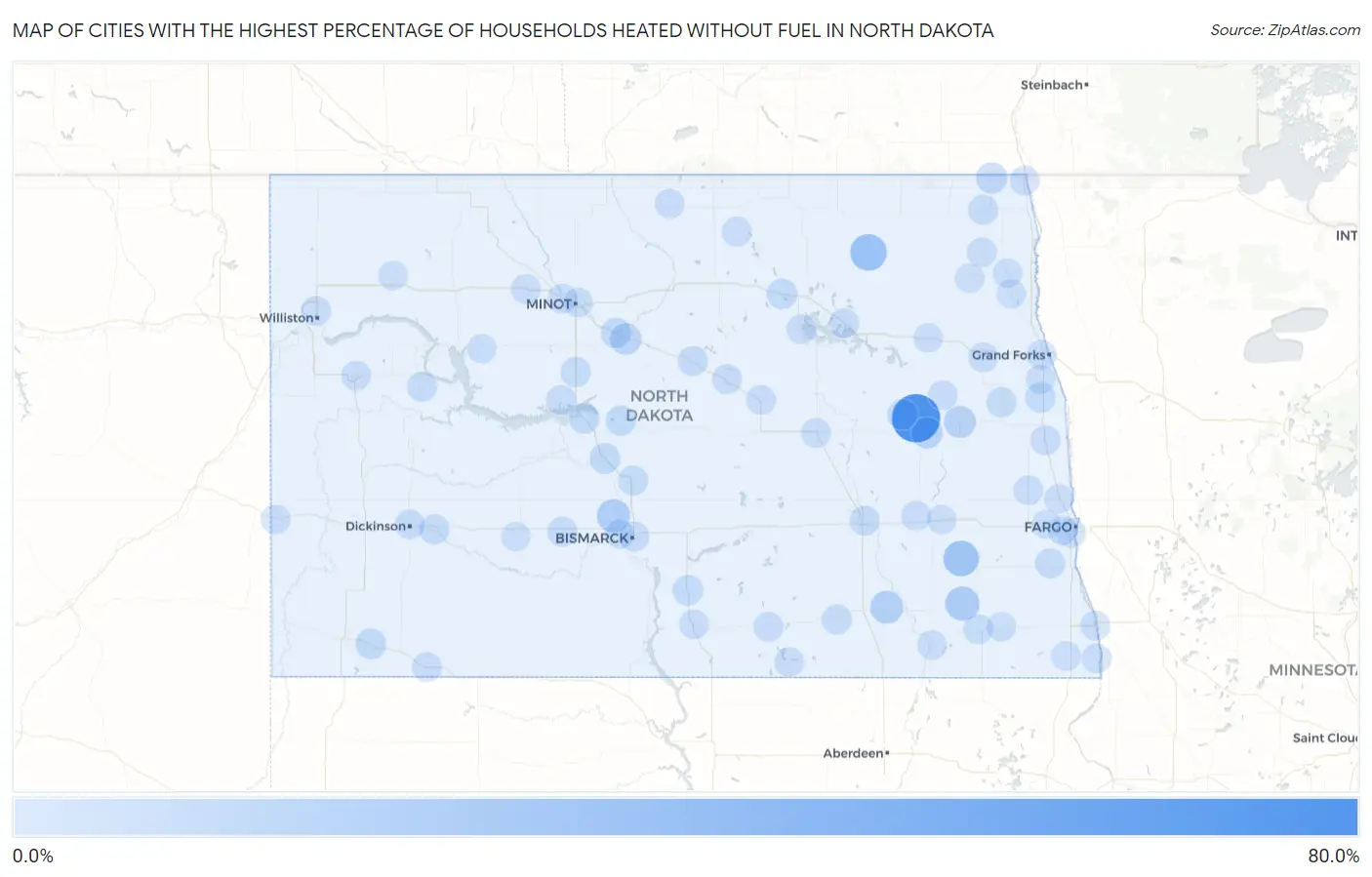 Cities with the Highest Percentage of Households Heated without Fuel in North Dakota Map