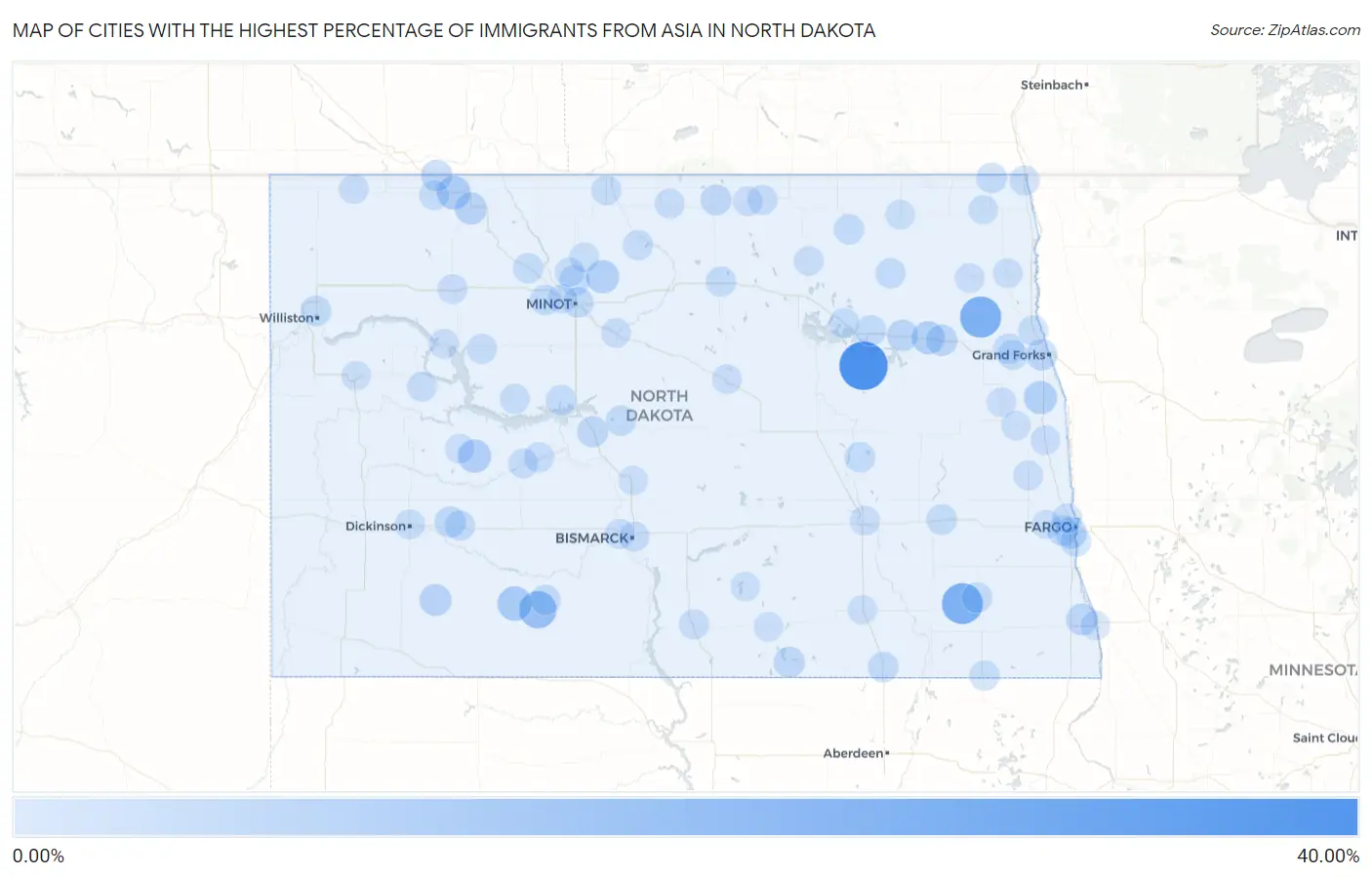 Cities with the Highest Percentage of Immigrants from Asia in North Dakota Map