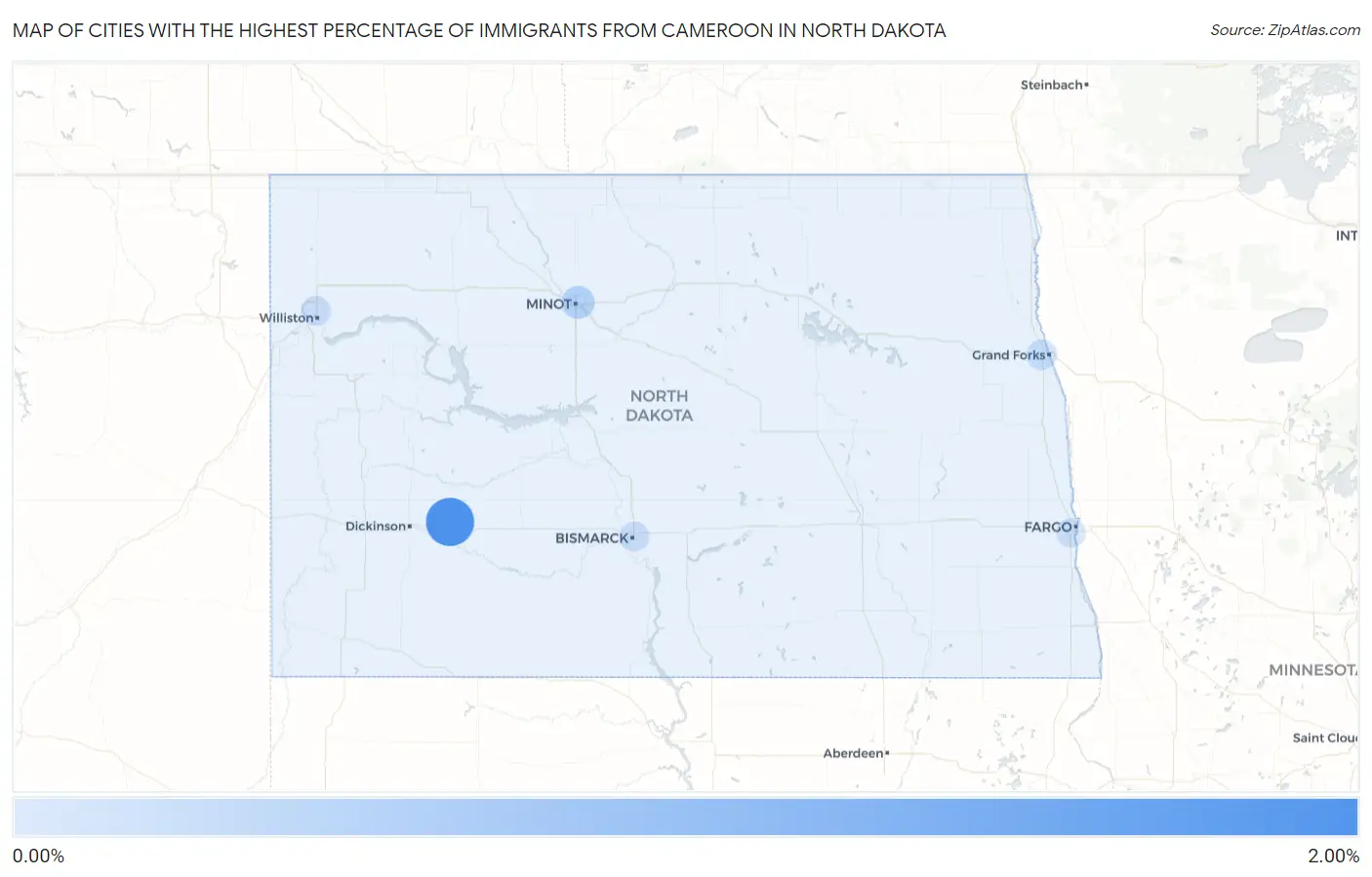 Cities with the Highest Percentage of Immigrants from Cameroon in North Dakota Map