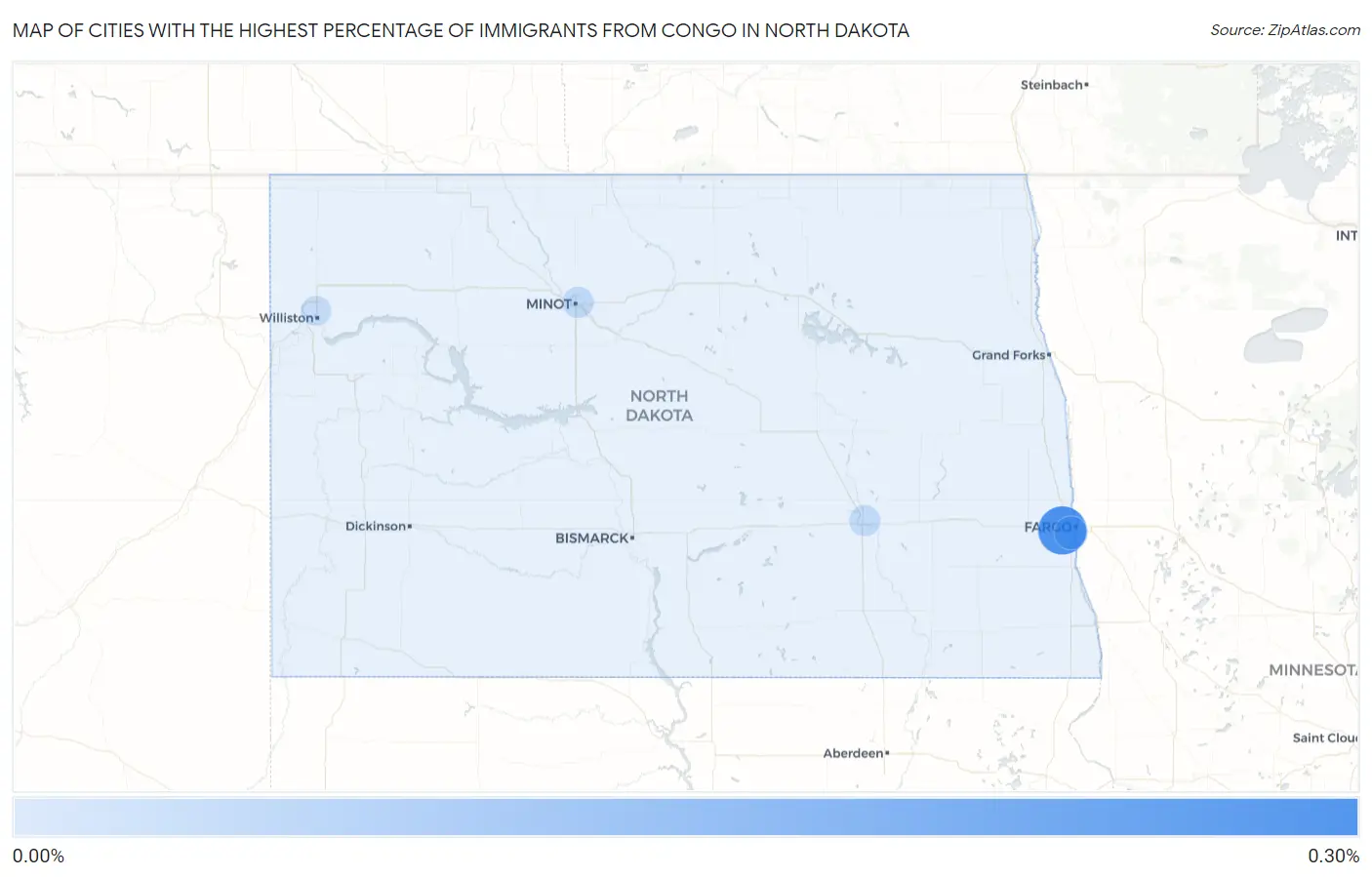 Cities with the Highest Percentage of Immigrants from Congo in North Dakota Map