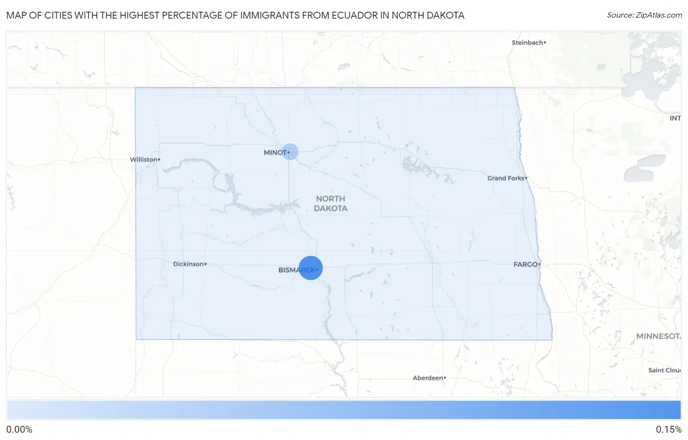 Cities with the Highest Percentage of Immigrants from Ecuador in North Dakota Map
