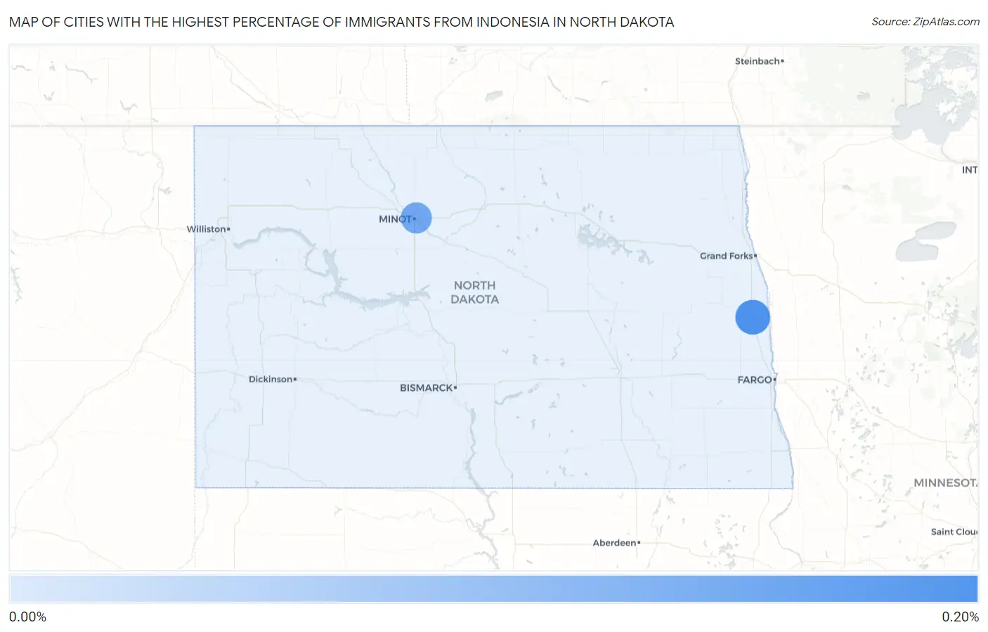 Cities with the Highest Percentage of Immigrants from Indonesia in North Dakota Map