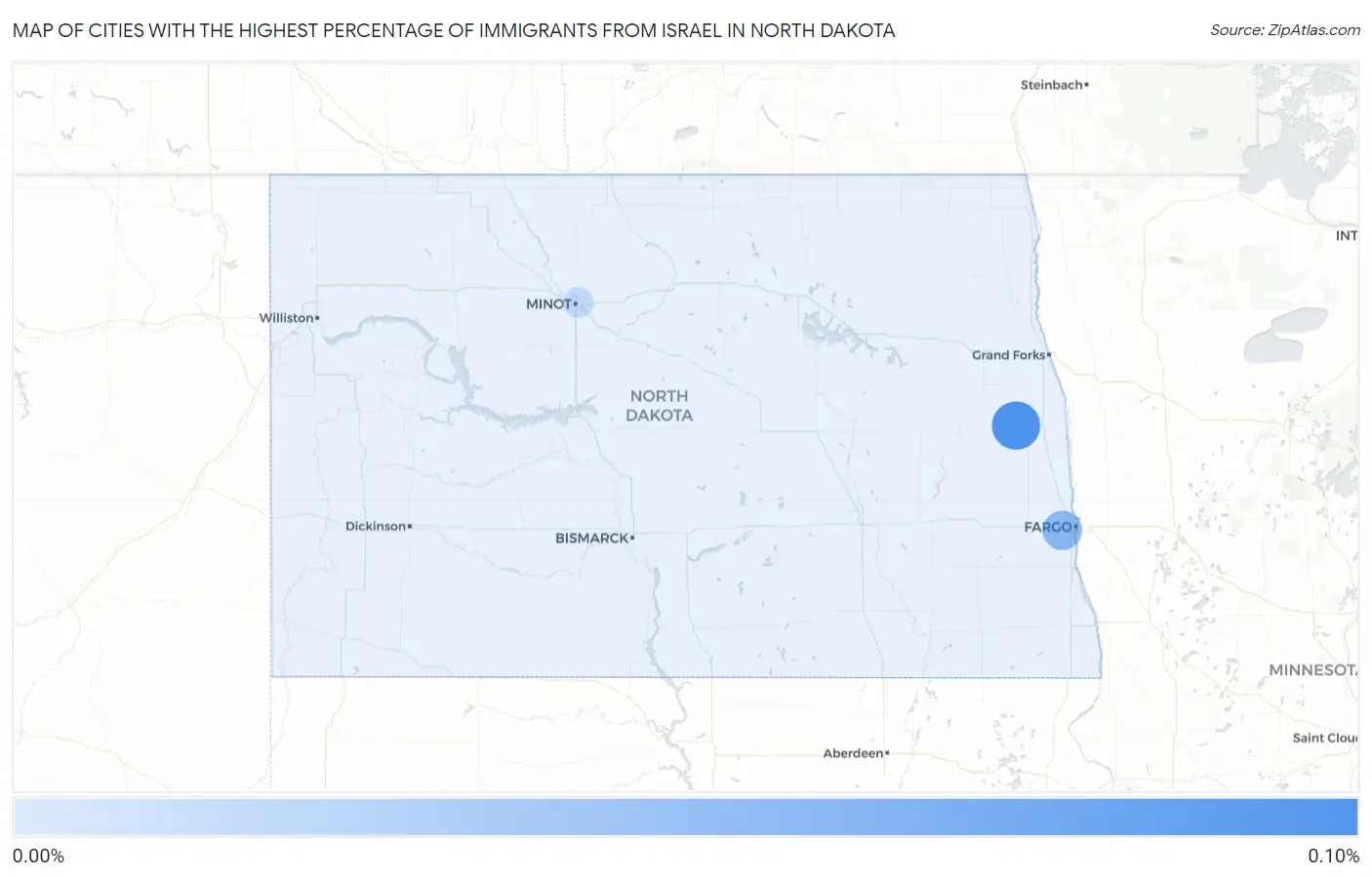 Cities with the Highest Percentage of Immigrants from Israel in North Dakota Map