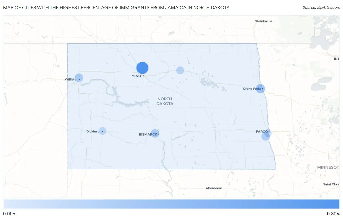 Cities with the Highest Percentage of Immigrants from Jamaica in North Dakota Map