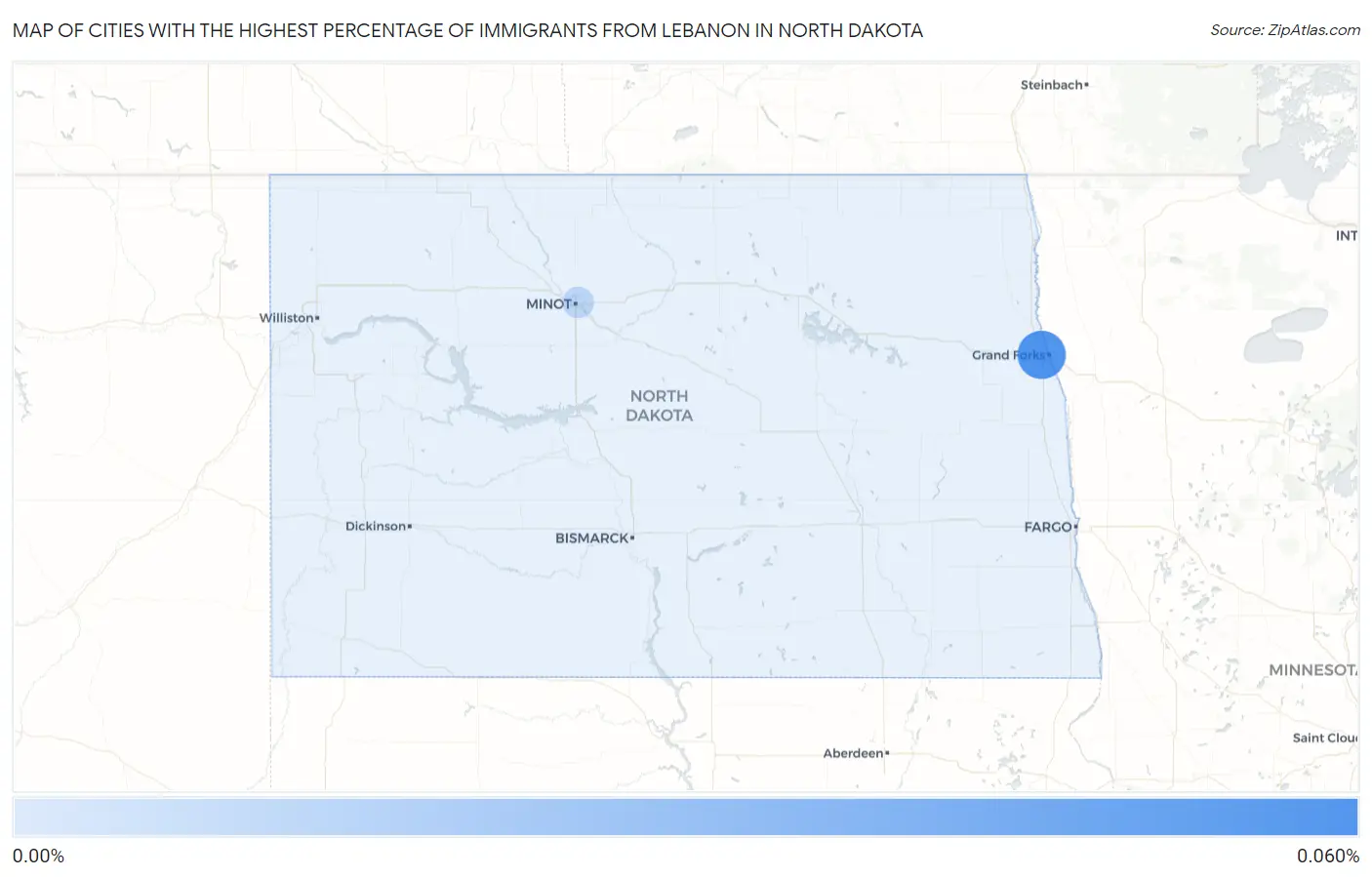 Cities with the Highest Percentage of Immigrants from Lebanon in North Dakota Map